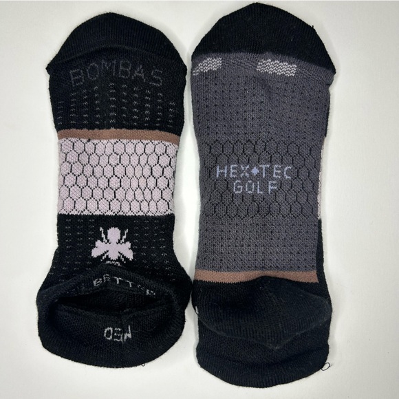 Bombas New 2 pair Golf Ankle Socks Medium Hex Tec Black Navy Blue Black Brown - Picture 4 of 4